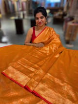 Orange Banarasi katan Tonchoi weaving Saree with red