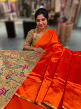 Orange Chanderi Pattu Silk Saree with Tissue allover petite point embroidered blouse SS50601