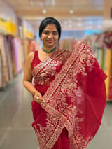 Meroonish Red  Pure organza Saree with pita emb SS50309