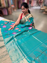 Peacock Blue Kanchi Soft Silk Saree with embroidery : S62F174