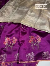Purple Pure Silk saree with petite point embroidery: S62F166