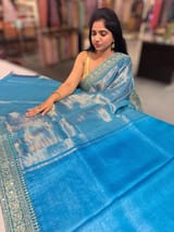 Copper sulphate kora Muslin Tissue fusion saree SS50205