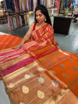 Orange and Pink Rangkaat  Banarasi handloom tissue stripe saree