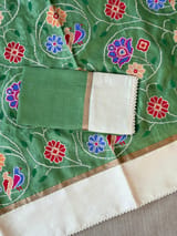 Green Pure tussar with patola inspired embroidery: S62F192