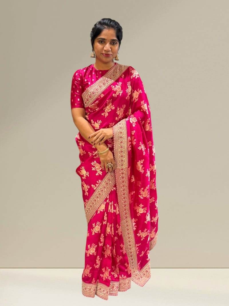 Pink Designer Banarasi Silk Saree
