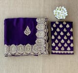 Dark Brinjal Color Pure Satin Saree with Heavy Handwork SS50617