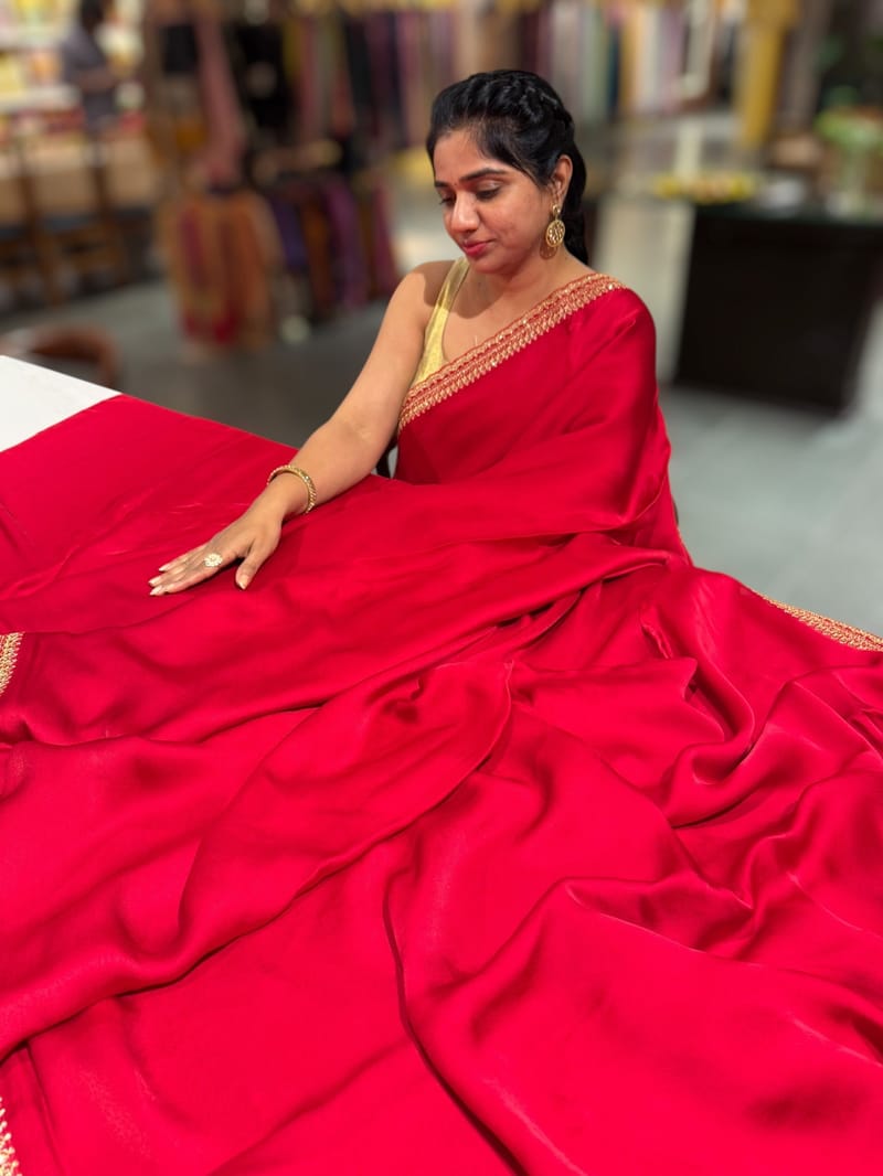 Red Satin Saree