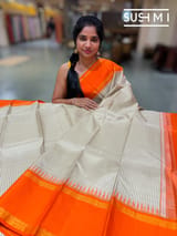 Ivory vintage checks kanjeevaran saree: S62F155