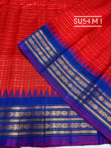Chilli Red vintage Checks Gadwal Silk Saree : S62F208