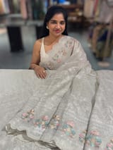 Silver Glass Organza Saree with allover embroidery SS50548