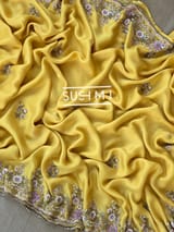 Yellow Pure Satin Georgette Saree