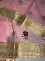 Peach Pink Silk Kota Saree with embroidery