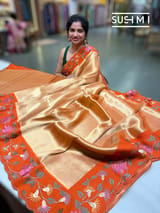 Orange Banarasi Tissue with pythani inspired embroidery