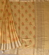 Besan Yellow Printed Chanderi Silk Saree with zari border SS50366