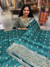 Emerald Green Pure Organza Saree With Jamdani Inspired  SS50340