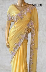 Yellow Pure Satin Georgette Saree