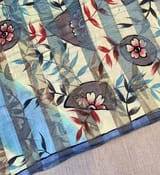 Mul silk tissue stripes handloom saree with handpainting
