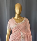 Peach Georgette saree with allover chikankari