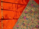 Orange Chanderi Pattu Silk Saree with Tissue allover petite point embroidered blouse SS50601