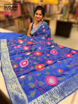 Electric Blue Banaras Mashru Silk with embroidery SS5001