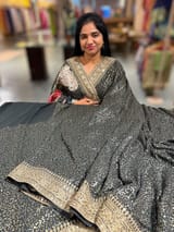 Black Georgette Sequence saree with sabhyasachi borders and printed blouse SS50511