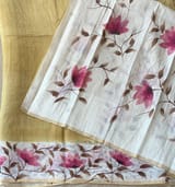 Pastel Yellow Tussar Kota Tissue Saree with Handpainted Muslin Border and Pallu SS50262