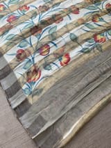 Mul silk handpainted Saree with tissue stripes