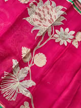 Dark Pink Designer Organza with Tissue applique work