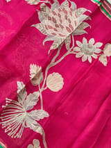 Dark Pink Designer Organza with Tissue applique work