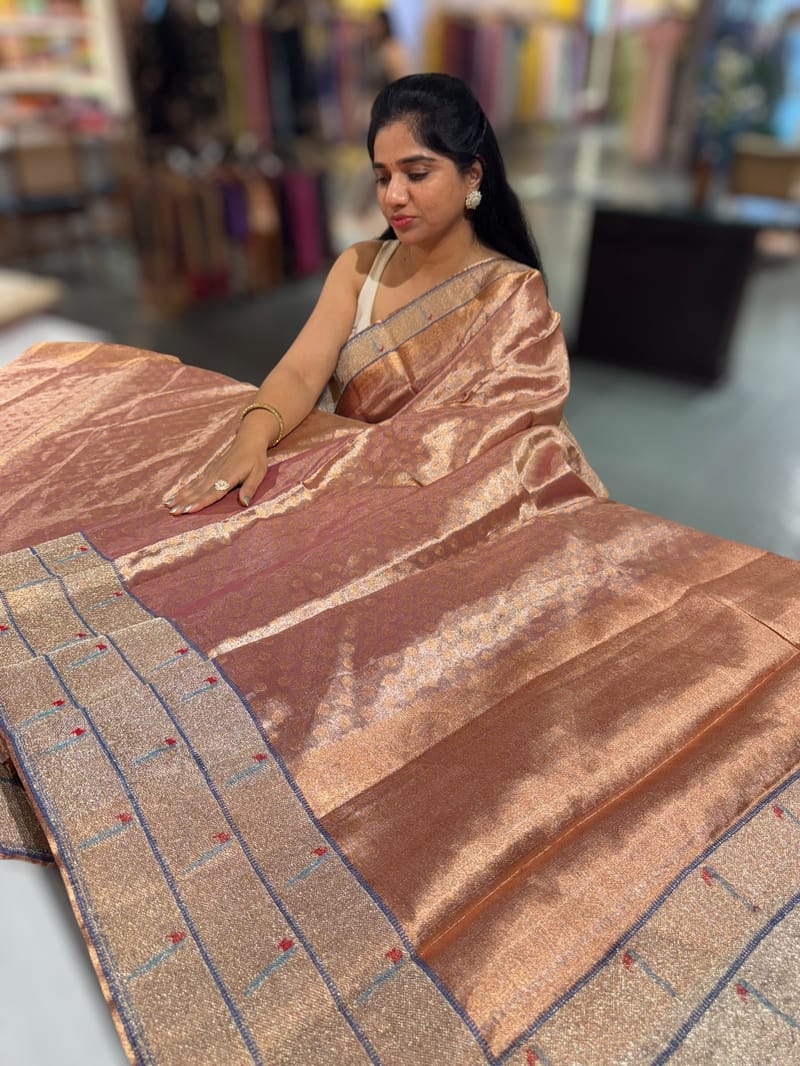 Copper Tissue Saree with embroidery SS50540