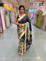 Black Tussar pen kalamkari printed saree