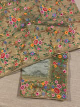 Light Olive Tissue Stripes Saree with petite point Embroidered tissue border and blouse SS50422