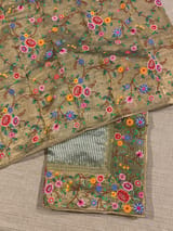 Light Olive Tissue Stripes Saree with petite point Embroidered tissue border and blouse SS50422