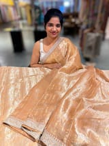 Peach Tissue checks Saree with sabhyasachi borders