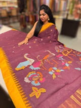 Winish Brown  Pure  handloom Ponduru Khadi jamdani Saree with swan pallu SS50362