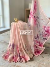 Floral printed handloom lenin saree