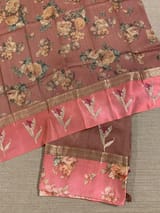Dark Onion Pink Tussar Dhupion Saree with Floral printed mashru borders SS50462