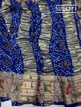 Royal Blue bandhej saree with embroidery : S62F203