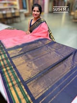 Salmon Pink vintage stripes Gadwal Silk Saree : S62F211