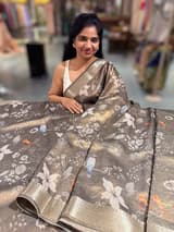 Dark Olive/ Deep mehendi Green Printed Banarasi Cotton Tissue SS50558