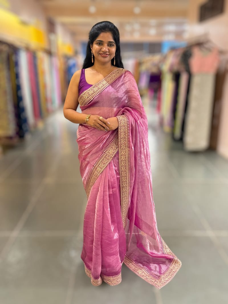 Majenta Pure Tissue Saree with velvet Bandhini pitawork blosue SS50418