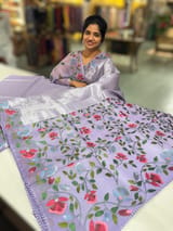 Lilac kora tissue saree with pythani inspired embroidery