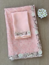 Peach Georgette saree with allover chikankari
