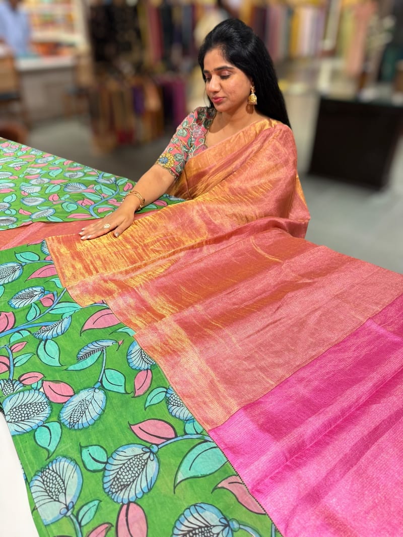 Pink Handloom Tissue & Pen kalamkari fusion Saree SS50405