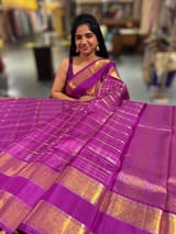 Purple Vintage Checks Kanjeevaram Saree