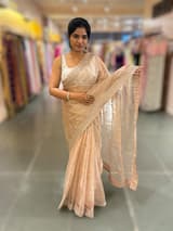 Pale Pink Pure Handloom Tissue checks Saree with sabyasachi borders