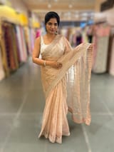 Pale Pink Pure Handloom Tissue checks Saree with sabyasachi borders