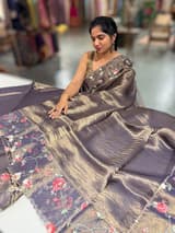 Dark violet Pure Tissue Saree with embroidered border