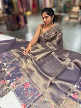 Dark violet Pure Tissue Saree with embroidered border