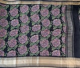 Black Pure Handloom Chiniya Silk Saree with stunning Floral Print and zari borders SS50100